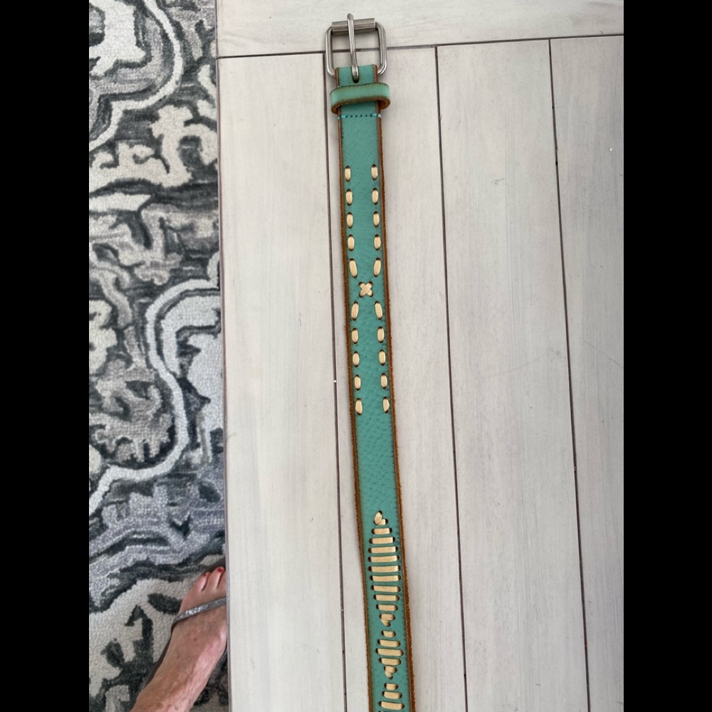 Teal leather stitched cowboy belt